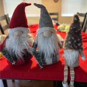 Large sitting Charming Holiday Gnome Set with Red, Gray, and Brown Hats